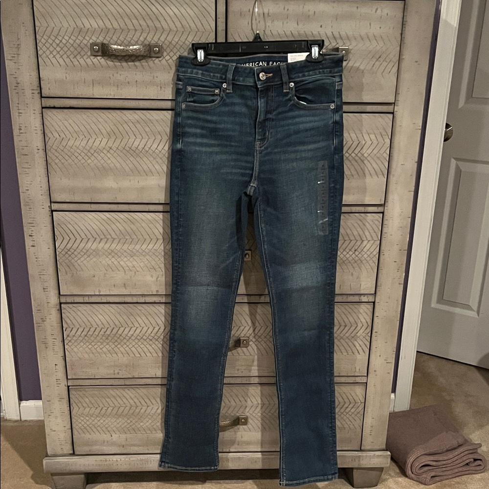 American Eagle Outfitters Women's Dark Blue Straight “The Stacked” Leg Jeans